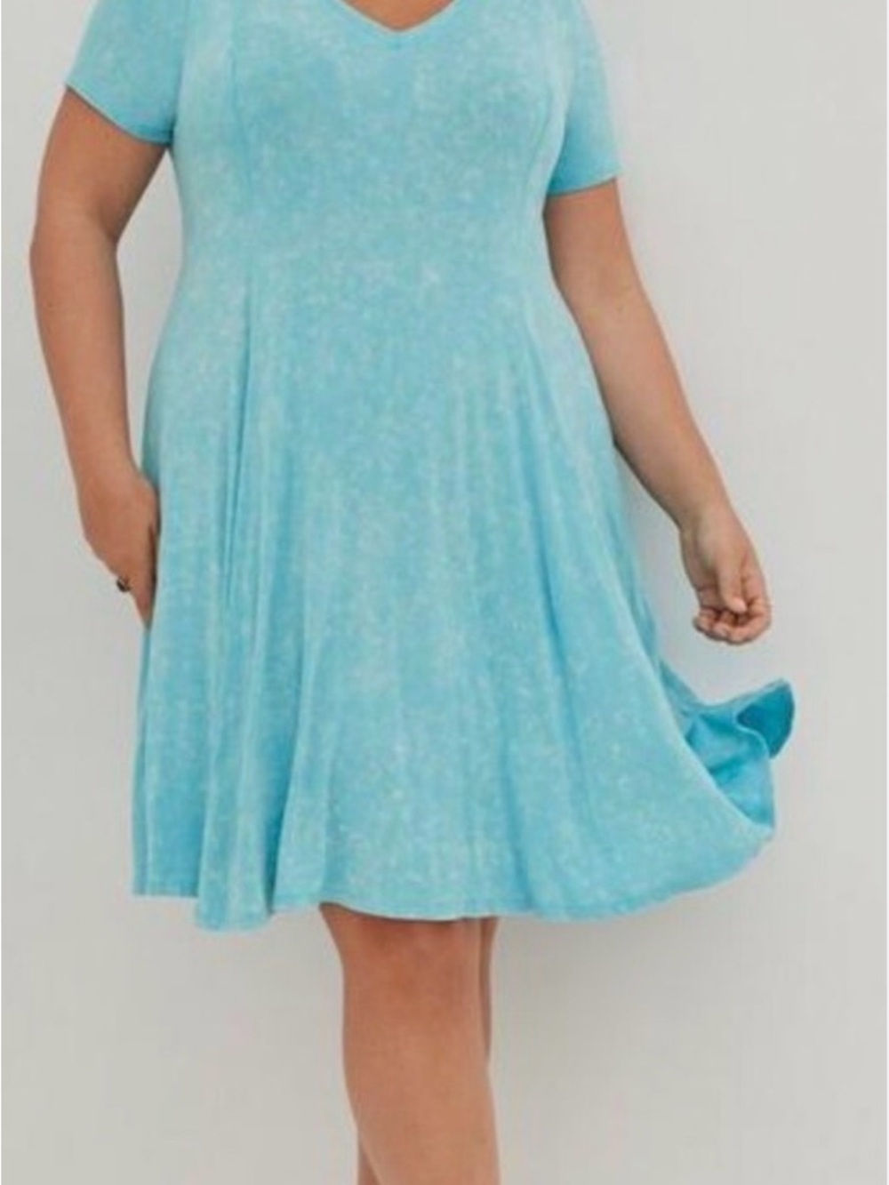 Torrid Aqua Mineral Wash Short Sleeve V-Neck Trapeze Dress